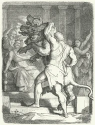 Eracle porta Cerbero a re Euristeo (incisione)