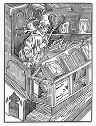 Qui iniziano i folli e prima i libri inutili, illustrazione dalla traduzione inglese di Alexander Barclay di 
