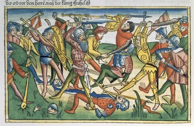 I Filistei fanno guerra contro Israele, dalla Bibbia di Norimberga (Biblia Sacra Germanaica)