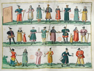 Abitanti di Dithmarschen (Danimarca), tavola illustrata da Theatre des Cites du Monde di G. Braun, Colonia, 1572-1618