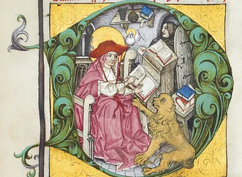 Iniziale D da Epistolae Hieronymus, lettere e trattati di San Girolamo, a cura di Adrianus Brielis