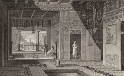 Interno di una casa romana a Pompei. Illustrazione per Bilder-Atlas