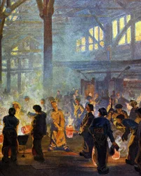 Interno di una fabbrica di metallurgia nel 1908. Da Jugend.