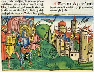 Giosuè 6:4-21 La caduta di Gerico, dalla Bibbia di Norimberga (Biblia Sacra Germanaica)