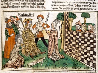 Il giudizio di Re Salomone, scena della Bibbia di Norimberga scritta ...