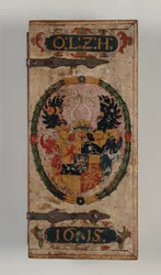 Coperchio della scatola di dardi per balestra appartenente al Principe Otto von Hesse, 1615