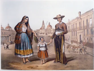 Famiglia messicana in Plaza Santo Domingo, Città del Messico, c.1840