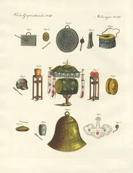 Strumenti musicali cinesi (incisione colorata)