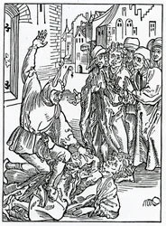 Di rottura e ferimento di amicizia e amicizia, illustrazione dalla traduzione inglese di Alexander Barclay di 