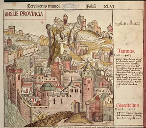 Vecchia Londra, dalla Cronaca di Norimberga di Hartmann Schedel, 1493