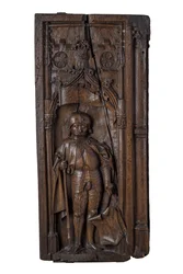 Terminale del banco raffigurante San Quirino di Neuss, 1485-1515 circa (quercia)