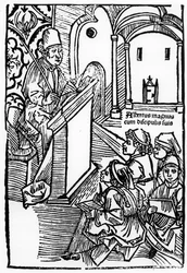 Ritratto di Alberto Magno con alcuni dei suoi allievi, illustrazione per la pagina del titolo di Epitomata, riparazioni, o l
