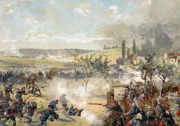 Landwehr prussiana in azione alla battaglia di Noisseville, Guerra franco-prussiana, 31 agosto 1870