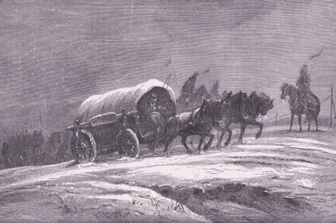 Posta da campo prussiana nella neve, Cassells History of the War between France and Germany pubblicata da Cassell and Company Limited, c.1890