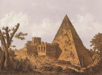 Piramide di Cestio, Roma (litografia a colori)