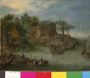 Paesaggio fluviale con sbarco