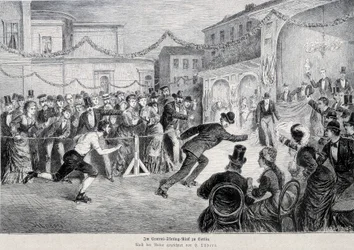 Gara di pattinaggio a roulette a Berlino nel 1878