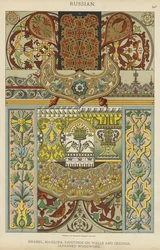 Russo, Smalto, Maiolica, Dipinti su pareti e soffitti, Lavori in legno laccato (litografia a colori)