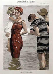 Bagno al mare: una donna e sua figlia in costume da bagno - n.d.
