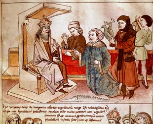 Sigismondo I di Lussemburgo, imperatore del Sacro Romano Impero, riceve il tributo dei popoli sottomessi (miniatura dalle Cronache del Concilio di Costanza di Ulrich Richental)