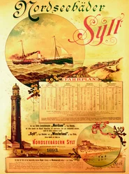 Bagni del Mare del Nord di Sylt, poster pubblicitario della Sylt Steamship Company, 1893