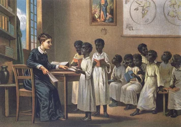 Insegnante con alunni, 1880