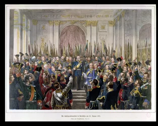 La proclamazione di Guglielmo come Kaiser del nuovo Reich tedesco, nella Sala degli Specchi a Versailles il 18 gennaio 1871