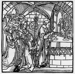 Il diavolo fa chiacchierare le donne durante la messa - in «Il cavaliere della Torre» del cavaliere Marquard vom Stein