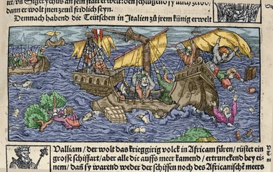 Il naufragio. Incisione da "Den Edlen Strenghen Besten Fromen" di Johann Stumpff. Inizio XVI secolo.