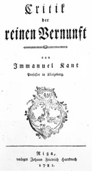 Pagina del titolo di Critique of Pure Reason di Immanuel Kant, pubblicato nel 1781