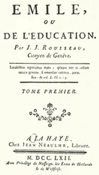Pagina del titolo della prima edizione di Emile di Jean-Jacques Rousseau, pubblicata nel 1762 (incisione)