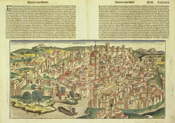 Vista della città murata di Firenze, dal Nuremberg Chronicle di Hartmann Schedel, 1493