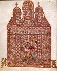 Natività. Miniatura del Codex Egberti della scuola di Reichenau