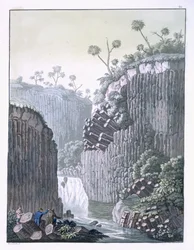 Esploratori con la spedizione di Humboldt nelle scogliere di basalto a Regla, Messico, tavola 60 da 