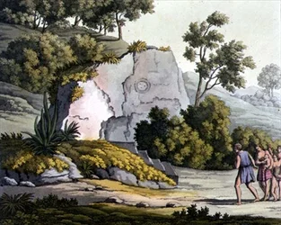 Tempio dei Sacerdoti, Perù (litografia a colori)