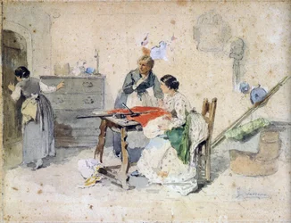 DONNE FABBRICANO UNA BANDIERA TRICOLORE