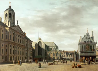 Via Dam e il nuovo municipio di Amsterdam, Paesi Bassi ...