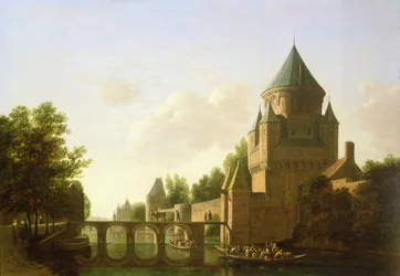Veduta serale della Kleine Houtpoort a Haarlem