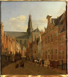 Strada di Haarlem con la chiesa di St. Bavon sullo sfondo (olio su legno di quercia)