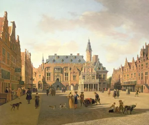 La piazza del mercato con il Raadhuis, Haarlem, XVII secolo