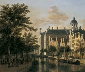 La Nieuwezijds Voorburgwal con il mercato dei fiori, Amsterdam