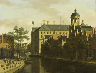 Il Nieuwezijds Voorburgwal con il mercato dei fiori e degli alberi ad Amsterdam