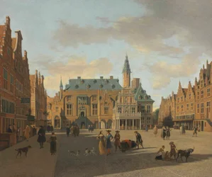 Il Grote Markt e il Municipio di Haarlem, visti da est