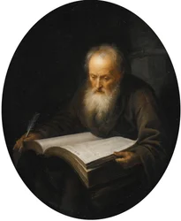 Vecchio studioso con un libro