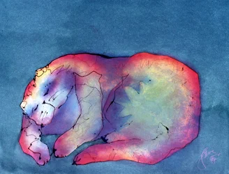Gatto su verde, 1987 circa (acrilico su carta)
