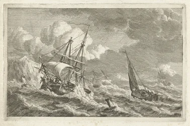 Navi in difficoltà presso una costa rocciosa