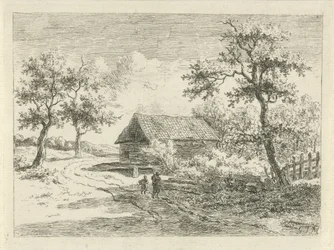 Paesaggio con due figure in cammino
