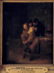 Operazione (o medicazione) Un chirurgo cura un paziente. Dipinto di Gerrit Lundens dopo Adriaen Brouwer