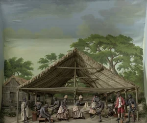 Diorama di una celebrazione di danza Du nella piantagione