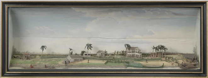 Diorama della piantagione di caffè e cotone Zeezigt in Suriname, c.1815-21